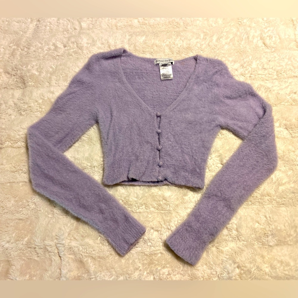 Purple crop top button up sweater size can